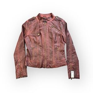 Guess Women’s Faux Leather Moto Jacket Dark Red Size M – NWT
